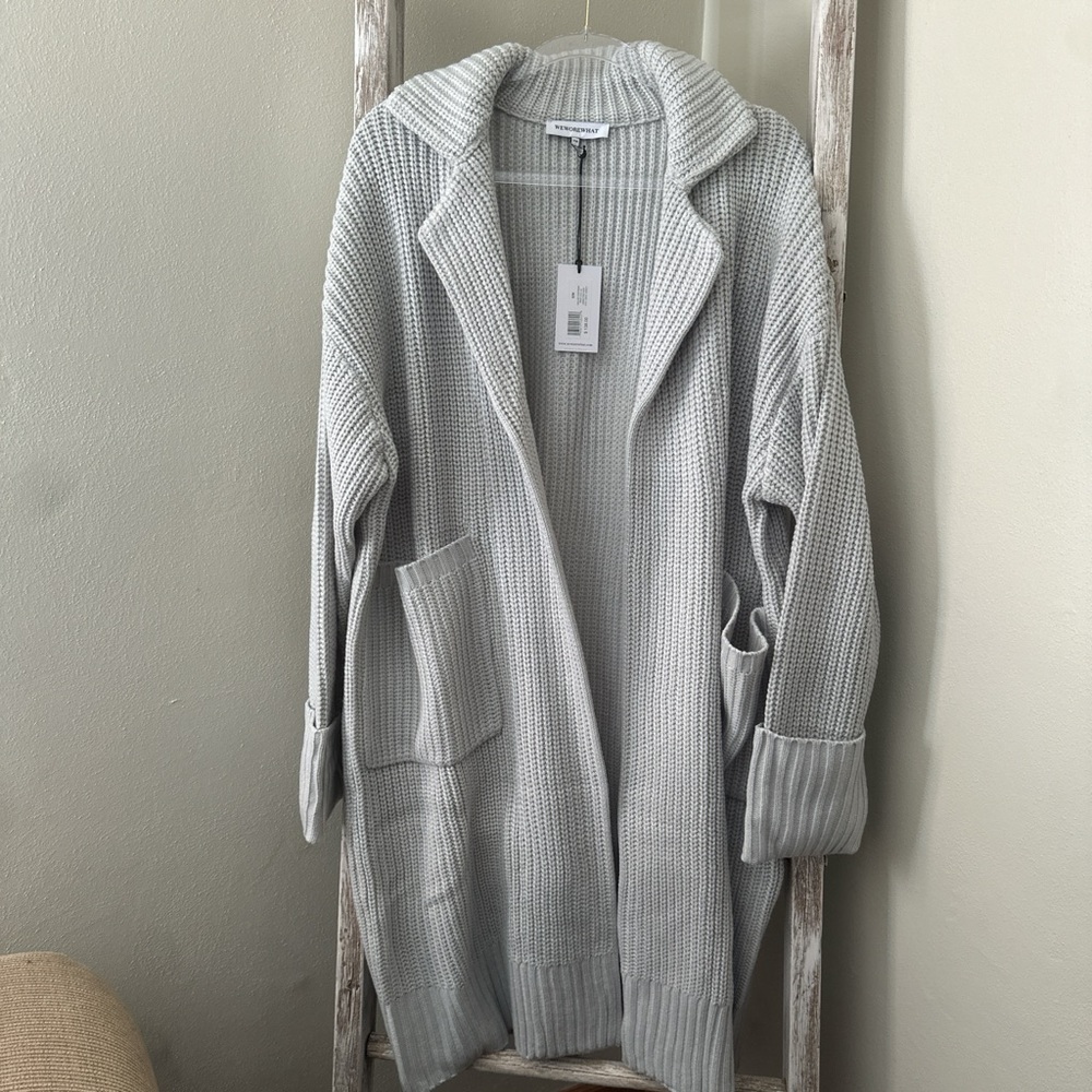 WeWoreWhat Light Gray Knit Cardigan